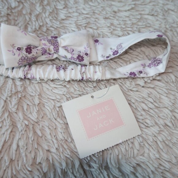Janie and Jack Baby Floral Bow Soft Headband White Purple, New With Tags, NWT - Picture 2 of 5